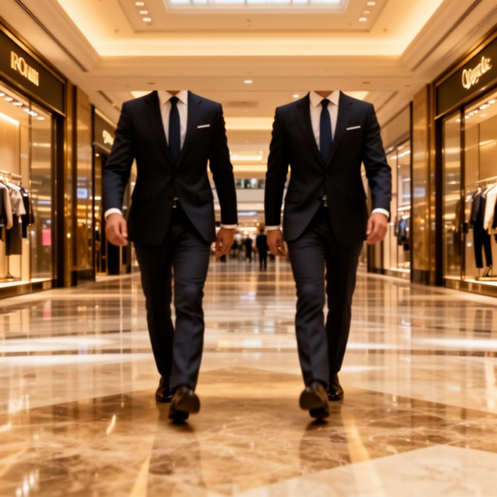 Executives walking through a premium shopping center